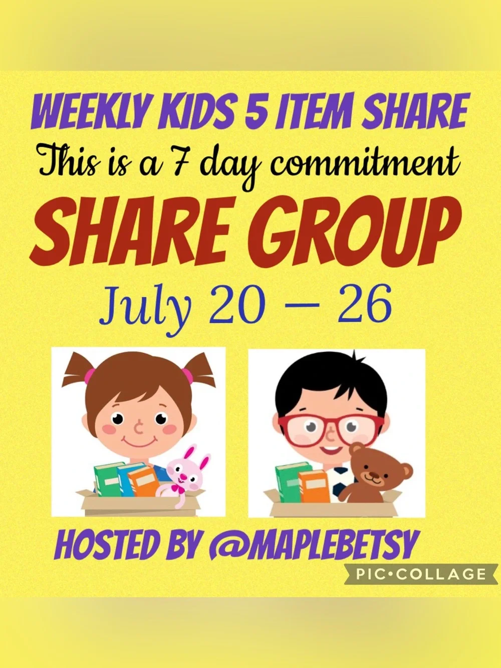 Closed: Kids Group July 20 — 26 (7 day commitment) share 5 items per posher